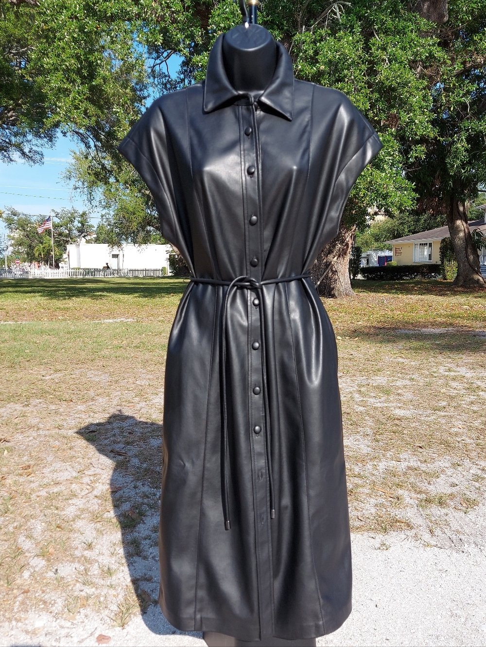 G by Giuliana Black Faux Leather Shirt Dress, Size S/M